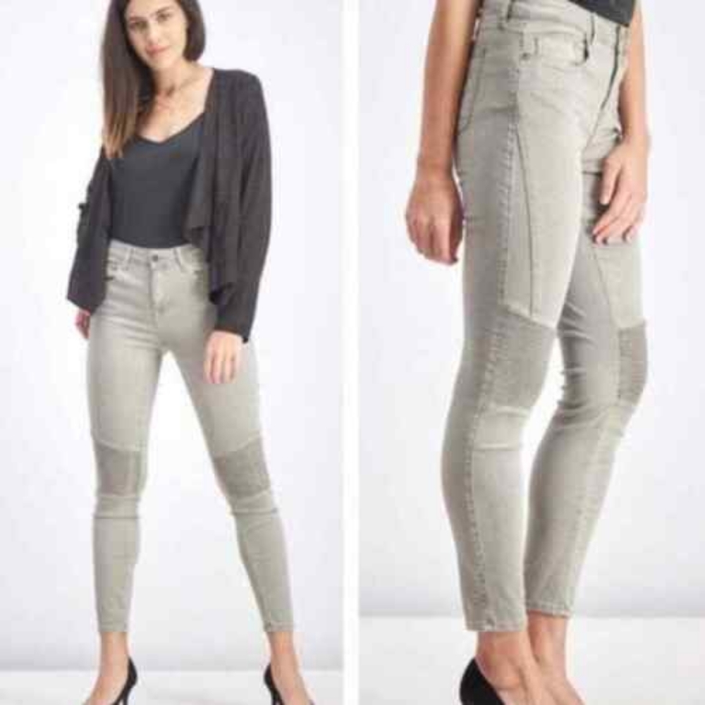 Pistola | Women Stone Gray Audrey Moto Jeans Ribbed Knee Rock Skinny Biker 29
